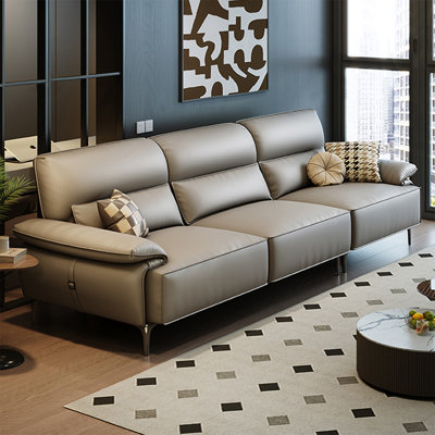 Gray Genuine Leather Modular Sofa cushion couch