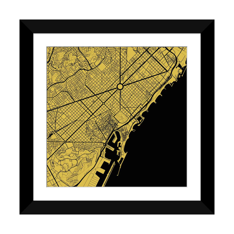 « barcelone », impression sur toile tendue, H 16 po x l 16 po x P 1 po, Papier d'art encadré noir, Blanc
