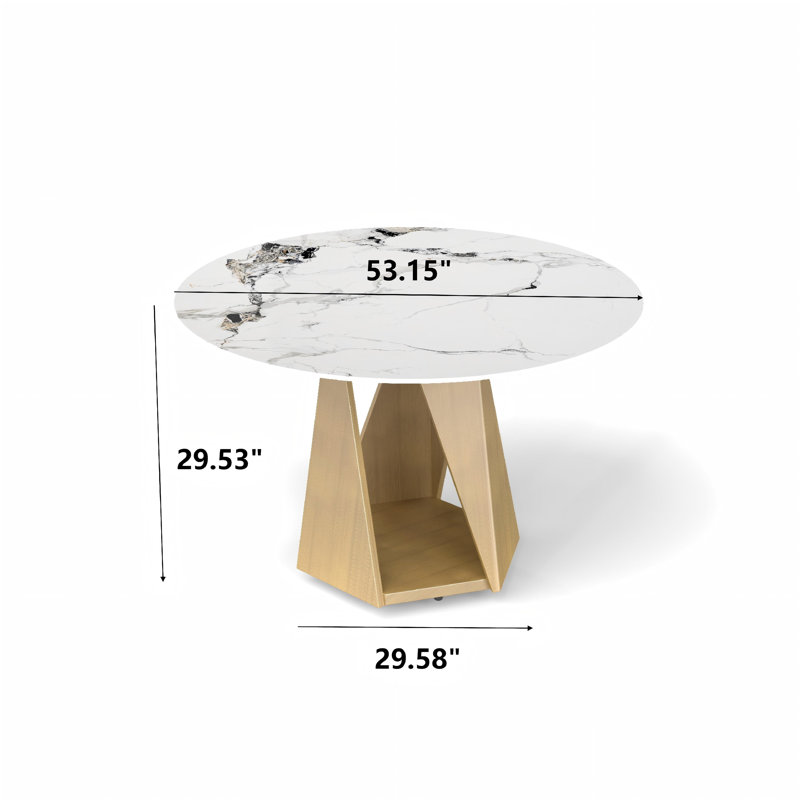 Round Sintered Stone Dining Table For 6-8 People, 29.53"H x 53.15"L x 53.15"W, Brown, Patek White