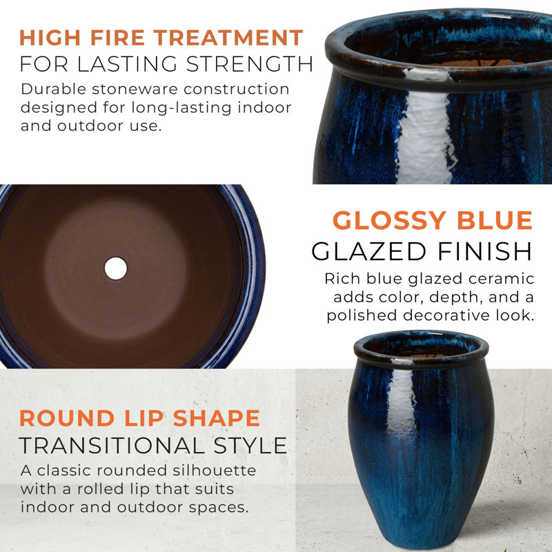 Lip Ceramic Pot Planter, 27" H x 19" W x 19" D, Quin Blue