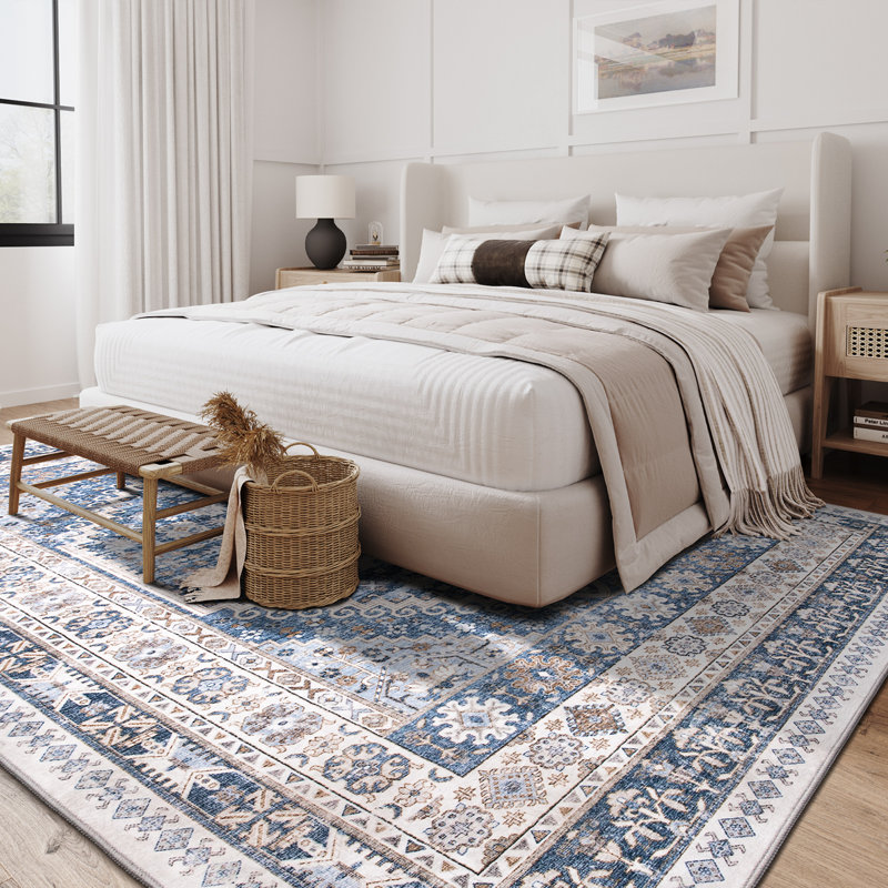 Tapis lavable antidérapant Medallion (bleu), Rectangle 7 pi x 9 pi