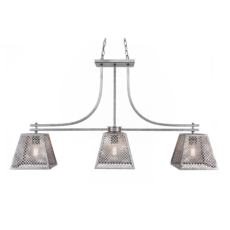 Giusto 3 - Light Kitchen Island Linear Pendant, Aged Silver, 27" Hx 49.5" W x 9.5" D