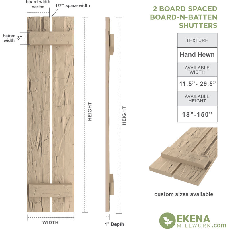 Volets en faux bois rustique à deux planches espacées (par paire), H 64 po x l 11,5 po x P 1 po, 11"
