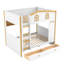 Lit superposé double au-dessus de double avec garde-corps en forme de maison, tablettes et tiroirs de rangement, blanc et naturel-1760407294