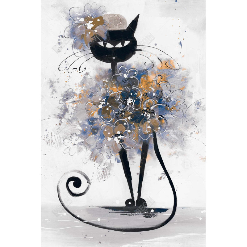 Cartoon Black Cat - Gold Retro Canvas for Home Decor