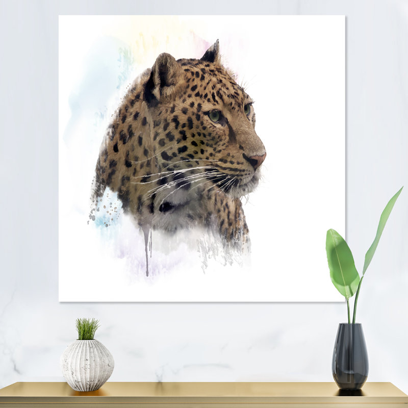 Portrait de léopard - peinture, H 36 po x l 36 po x P 1,5 po, Toile tendue