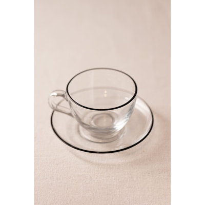 Elegant Glass Tea Cup Set (4 Pieces), Black, 4.6 x 4.6 x 2.5 inches | 100% Glass, 8.1 fl oz (Cups) & 3.6 x 3.6 x 2.5 inches (Saucers) | Perfect for Tea Lovers, Hand Wash Recommended for Longevity