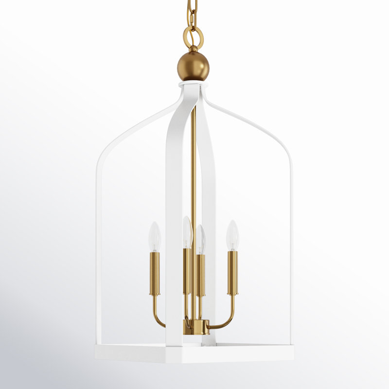 Kenmore 4 - Light Lantern Birdcage Chandelier in White, White, 32" H x 15" W x 15" D, 4 Lights