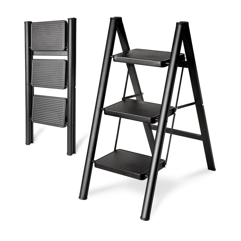 3 Step Ladder Folding Step Stool, 330 Lbs Load Heavy Duty Step Ladders, Small Kitchen/Closet Stepping Stool For Adults, Lightweight Foldable Indoor Ladders For Home With Wide Pedal White