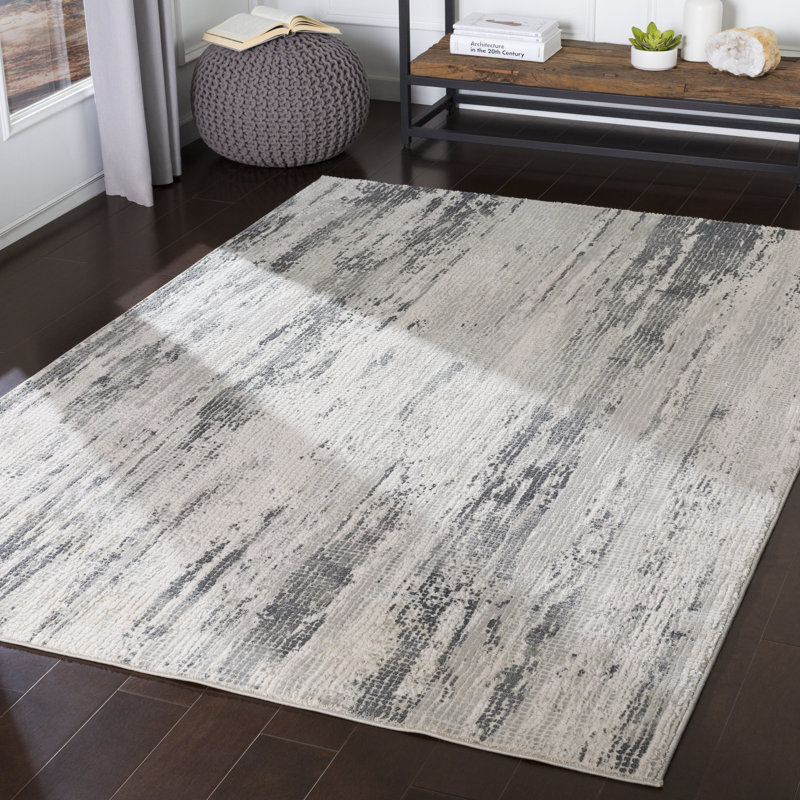 Tapis abstrait gris / gris anthracite Omaha, Rectangle 12 pi x 15 pi