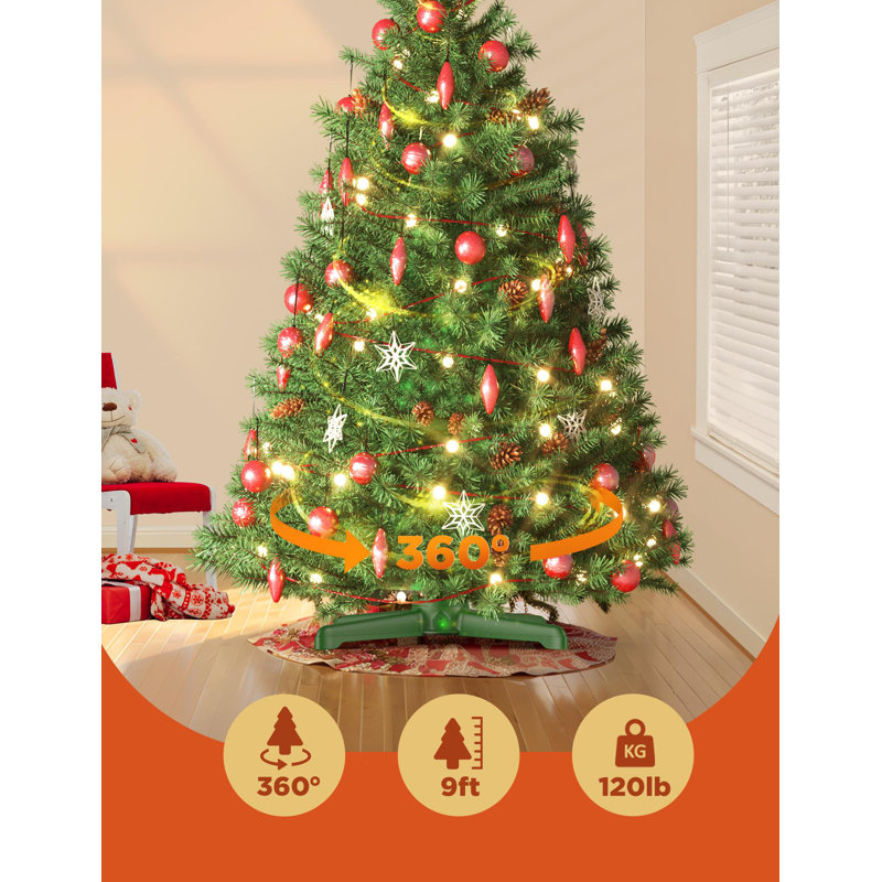 (2025 Upgrade) Rotating Christmas Tree Stand With Remote, 360° Revolving Base For Up To 7.5Ft 90Lb Artificial Trees, 3 Outlets Anti-Winding Design