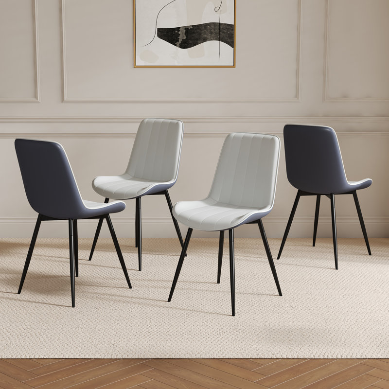 Chaise rembourrée en similicuir moderne, Blanc / gris