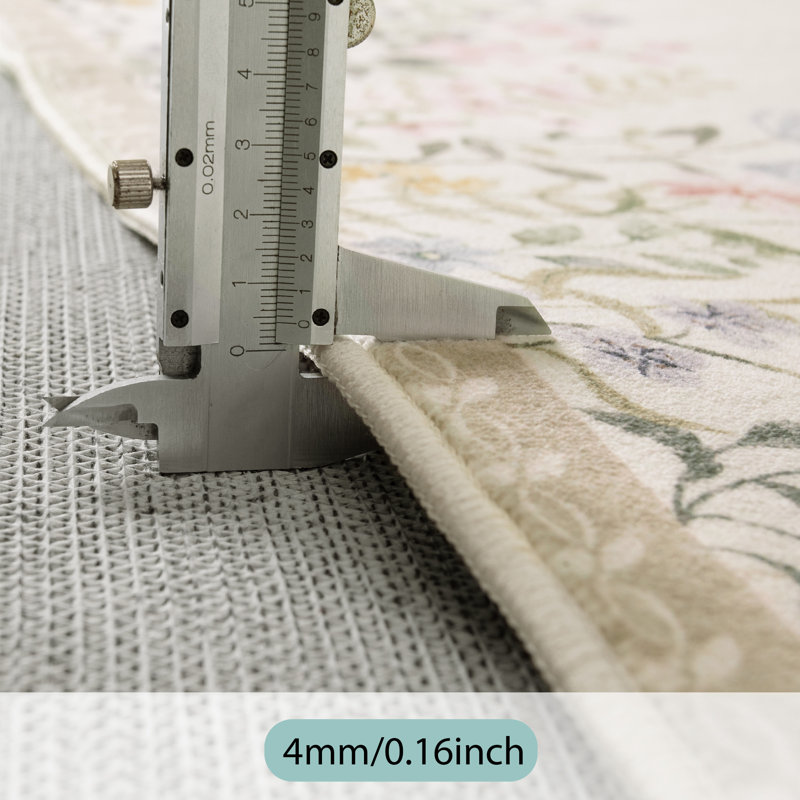 Floral Vintage Washable Beige 4X6 Area Rug with Non Slip Backing - Low Pile Durable Carpet for Living Room, Bedroom, Dining Room or Office Decor