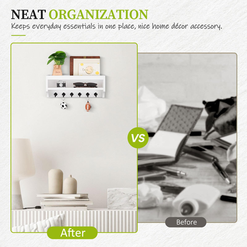 Wall 6 - Hook Coat Rack, White