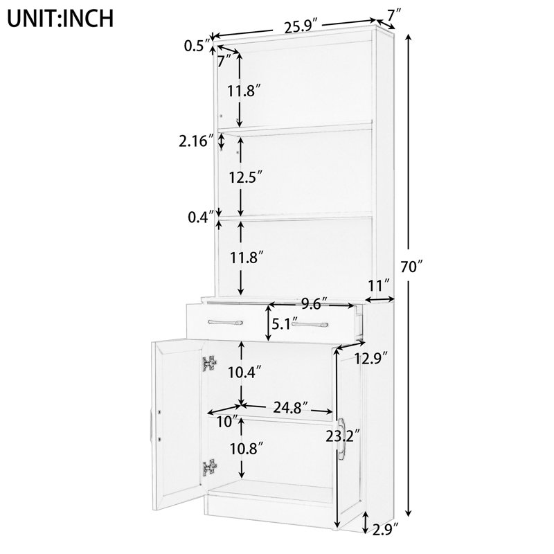 White MDF Bathroom Storage Cabinet with Adjustable Shelving