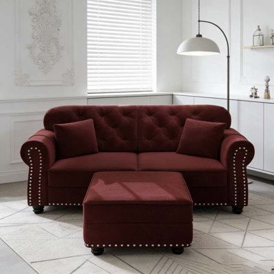 Upholstered Velvet Sofa with Nailhead Trim and Rolled Armrest