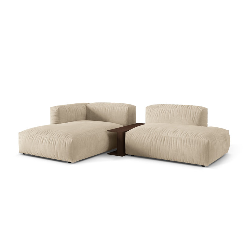 Bedar 2 Seater Velvet Corner Sofa , Light Beige