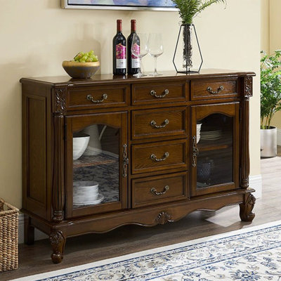 Buffet en noyer massif + bois manufacturé + verre