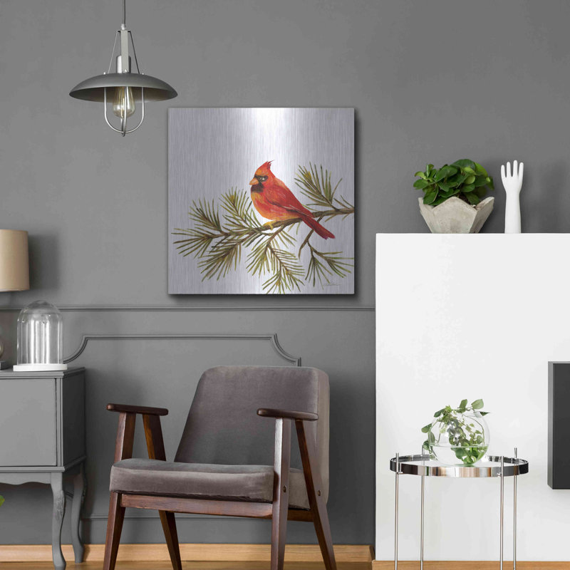 Luxe métal Art «Cardinal Christmas V On White» par «Cardinal Christmas V On White» par Silvia Vassileva, H 24 po x l 24 po