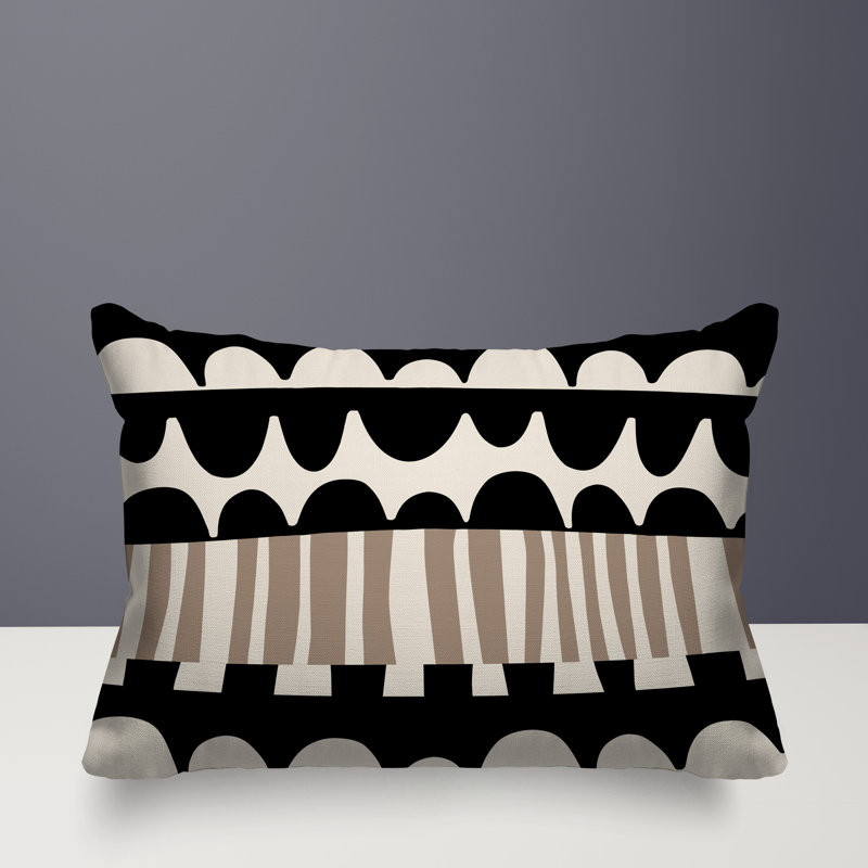 Coussin rectangulaire intérieur / extérieur Rami, Noir / blanc cassé, H 14 po x l 20 po