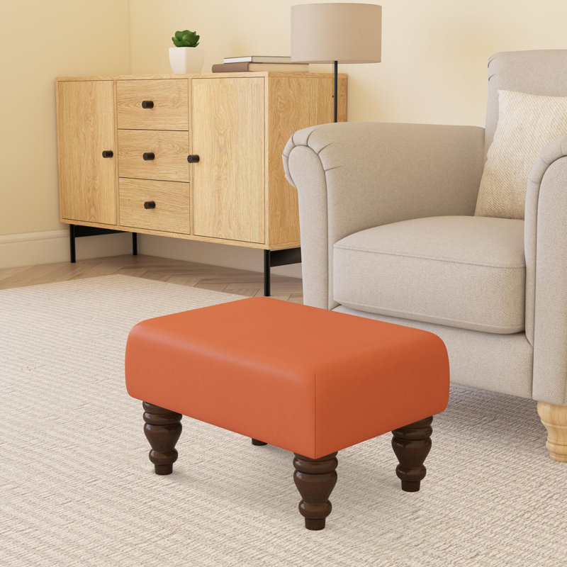 Acierno Natural Wood Turned Leg - Faux Leather, Mango Orange, Brown