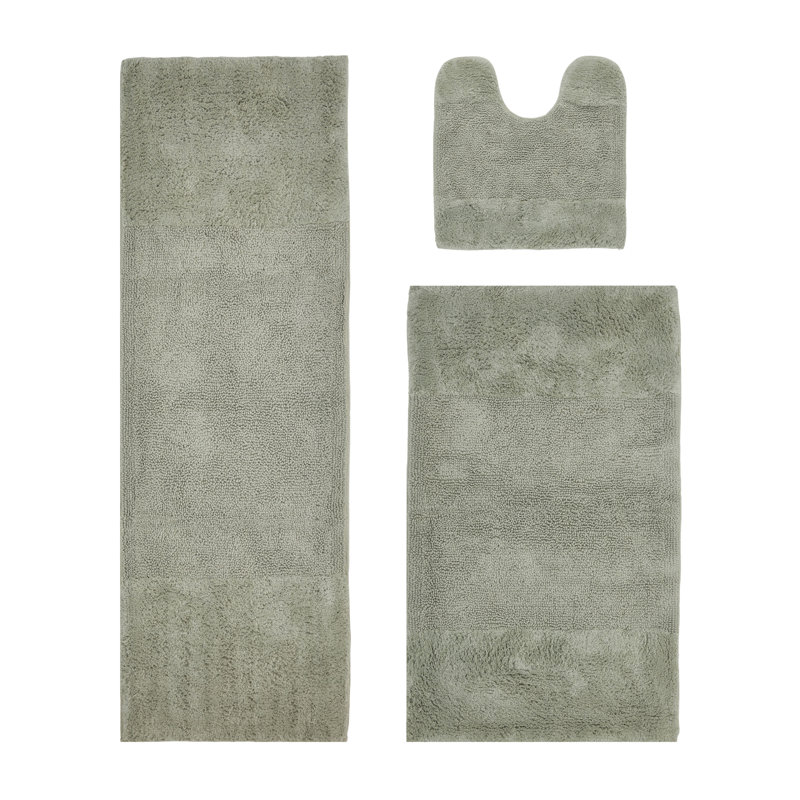 Merkle Premium 100% Cotton 2155 GSM 3-Piece Bath Rug Set, OEKO-TEX® Certified, Non-Slip Spray Latex Backing, Plush Tufted, Super Absorbent, Machine Washable Bathroom Rugs for Bathroom, Shower & Tub, Dark Sage