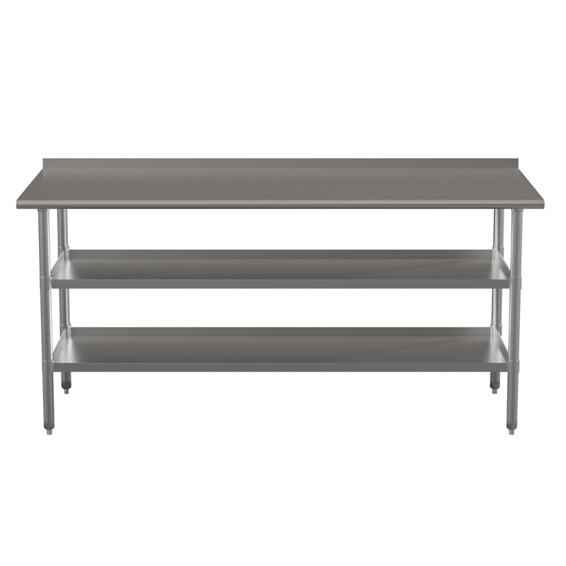 Table de travail Woodford NSF en acier inoxydable de calibre 18 - dosseret et 2 tablettes, H 36 po x l 72 po x P 30 po