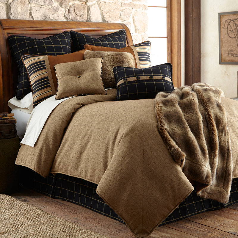 Black and Tan Plaid Cotton Polyester Euro Sham, 27 x 27"