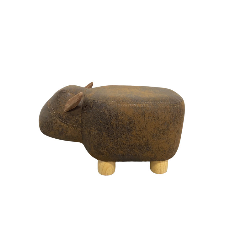 Cowie the Small Brown Cow leatherette footstool with wooden legs	