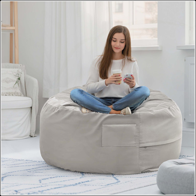 Fauteuil à billes, Tissu gris, H 25,90 po x l 48 po x P 48 po
