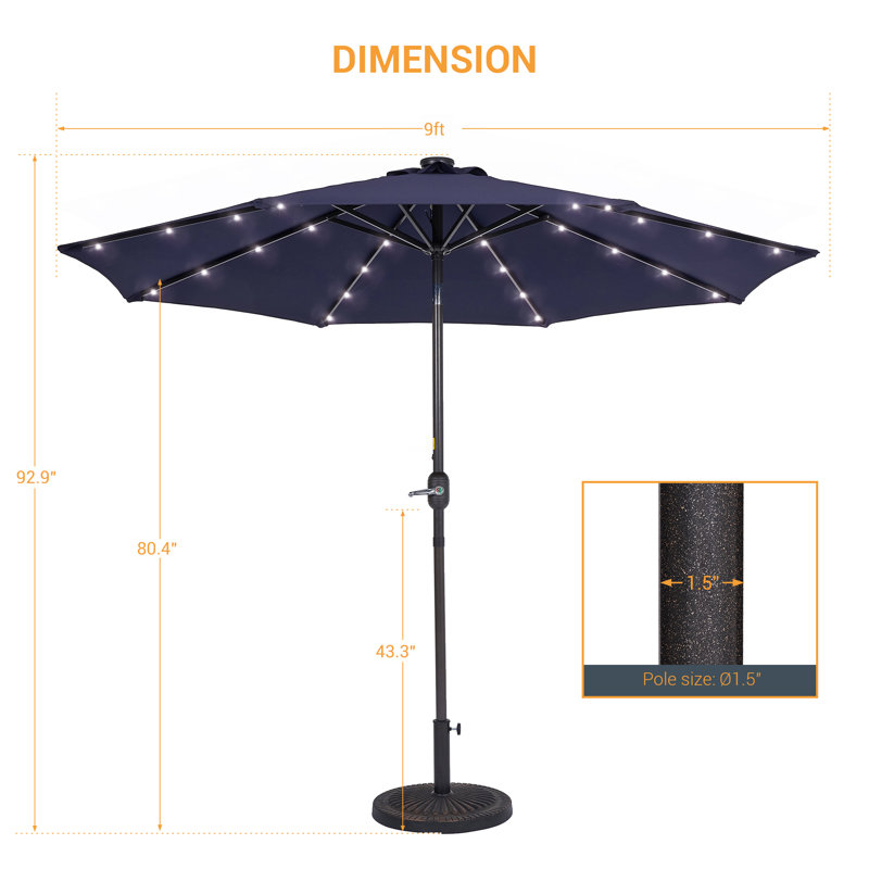 Parasol de marché éclairé 108 po Jamieson, Bleu marine