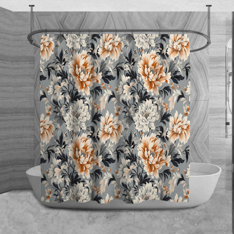 Rideau de douche à motif floral Reyhaneh, H 73 po x l 70 po