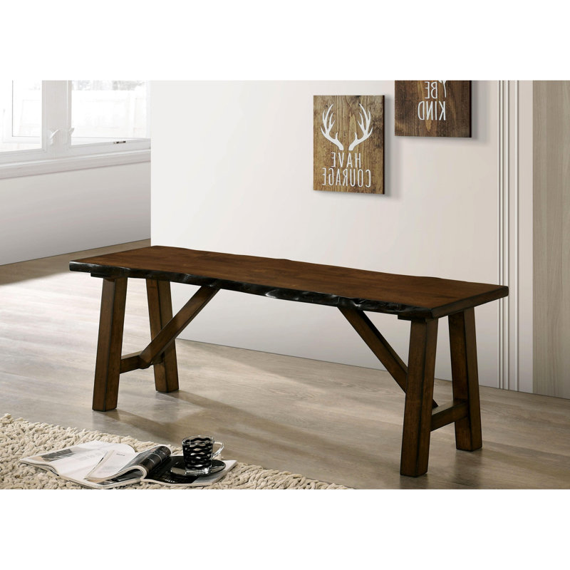 Banc contemporain en bois massif de noyer avec détail vieilli et centre de table de salle à manger, siège moderne de 14 po de largeur