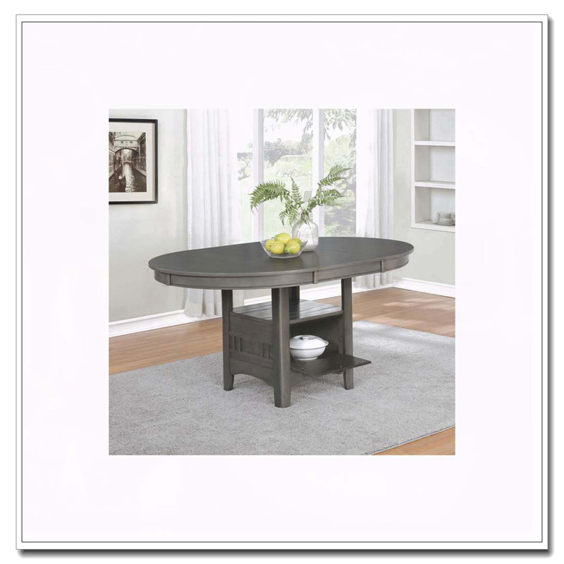 Oval 60-Inch Extension Leaf Dining Table, Medium Grey