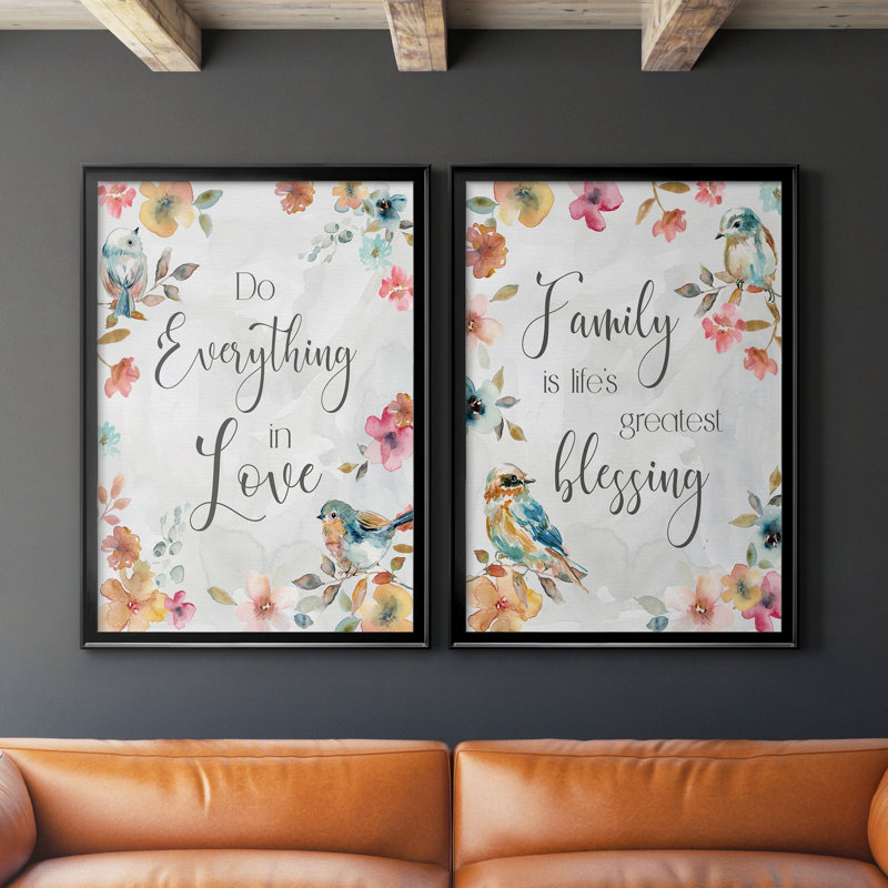 «Spring Bird Love», ensemble de 2 peintures sur toiles, Black Framed Canvas, H 26,5 po x l 73 po x P 1,5 po