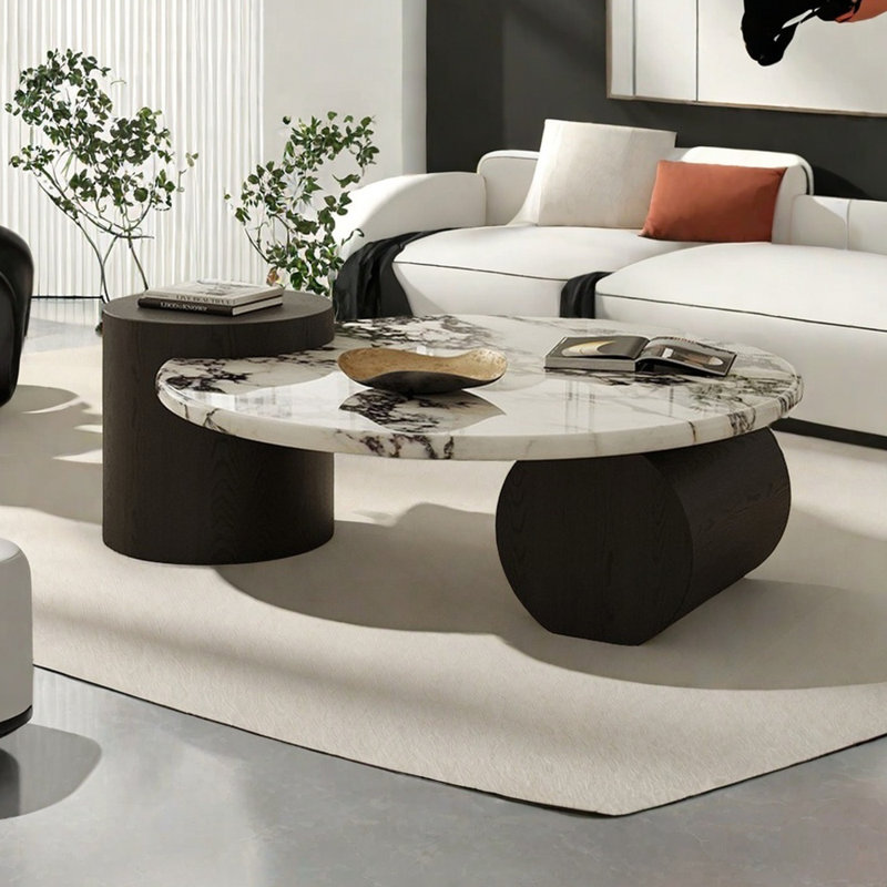 Marble Coffee Table with Unique Design, 13.77" H x 35.43" L x 31.49" W