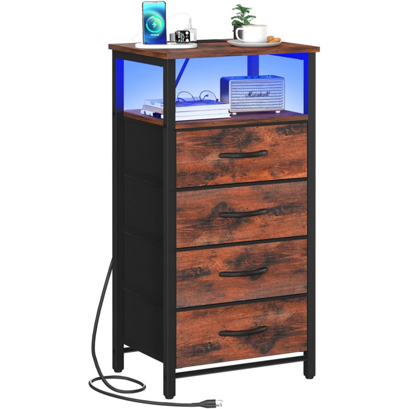 Kinshasha 16'' W Metal Nightstand, Black/Brown