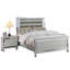 Lit moderne en similicuir argenté avec lumières DEL, panneaux de verre et capitonnage horizontal pour un décor de chambre à coucher élégant-1347533538