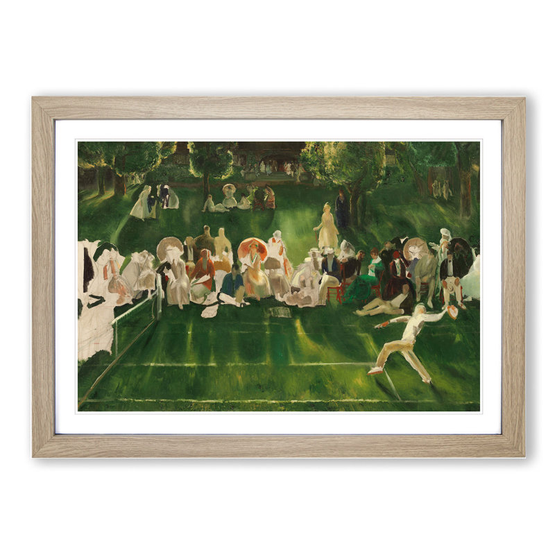 Tennis at Newport Vol.2 by George Bellows - Picture Frame Painting, 48cm H x 65cm W x 2cm D, Oak