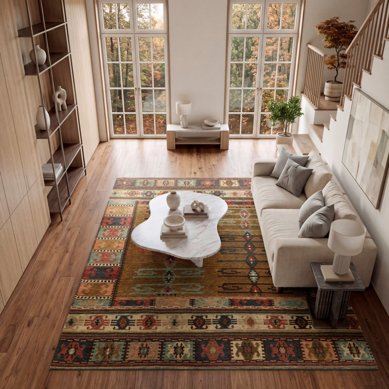 Bakke Wool Southwestern Area Rug in Brown, Rectangle 12' x 15'