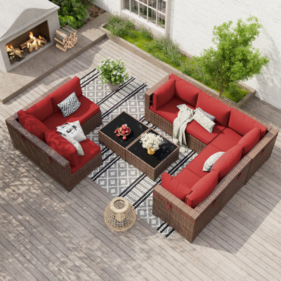 Modular 8-Person Rattan Sectional Conversation Sets With 2 Coffee Table by Latitude Run