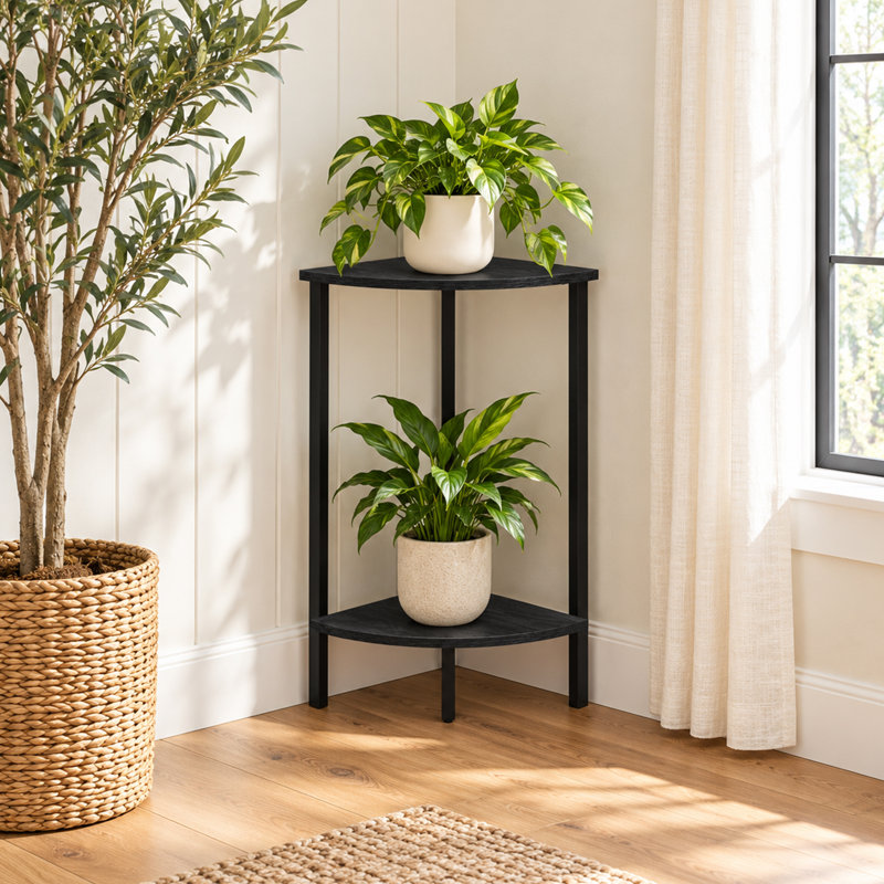 Support pour plante d'angle à 2 niveaux 31 pouces, Black/Black
