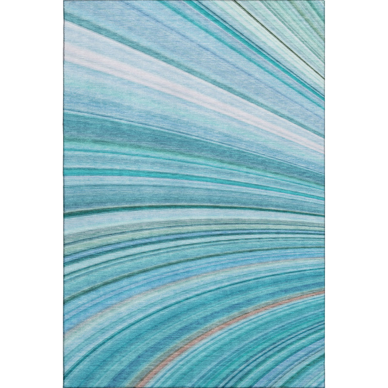 Tapis bleu sarcelle lavable à la machine Premium Cerrito AMF585, Rectangulaire 3 pi x 5 pi
