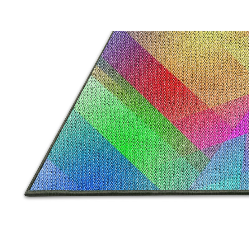 Tapis bleu/rouge/bleu à motif, Rectangle 5 pi x 8 pi