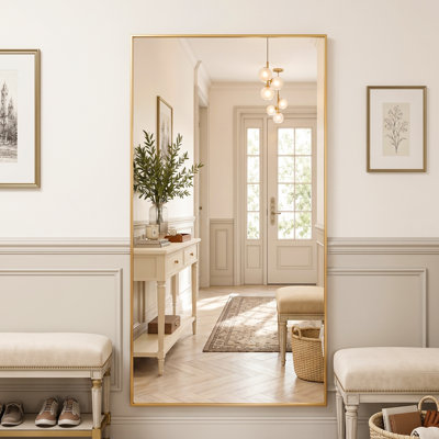 Miroir rectangulaire surdimensionné en métal sur toute la longueur, 3 voies d'installation sur pied, miroir incliné et mural pour chambre à coucher, salon, vestibule et salle de sport