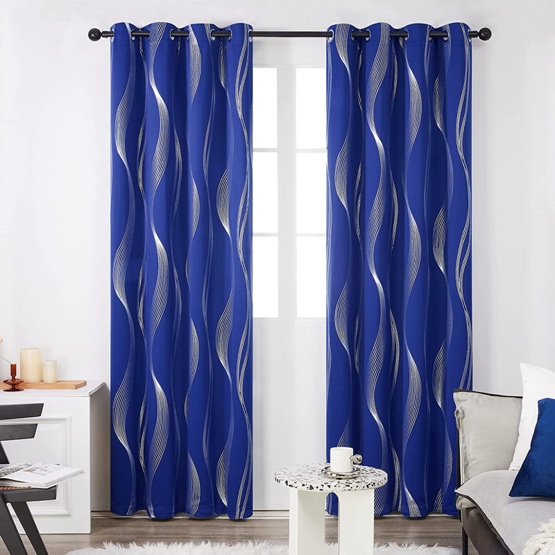 Prewett Super Soft Eyelet Room Darkening Thermal Curtains, Width 117 x Drop 183cm, Blue Wave Line