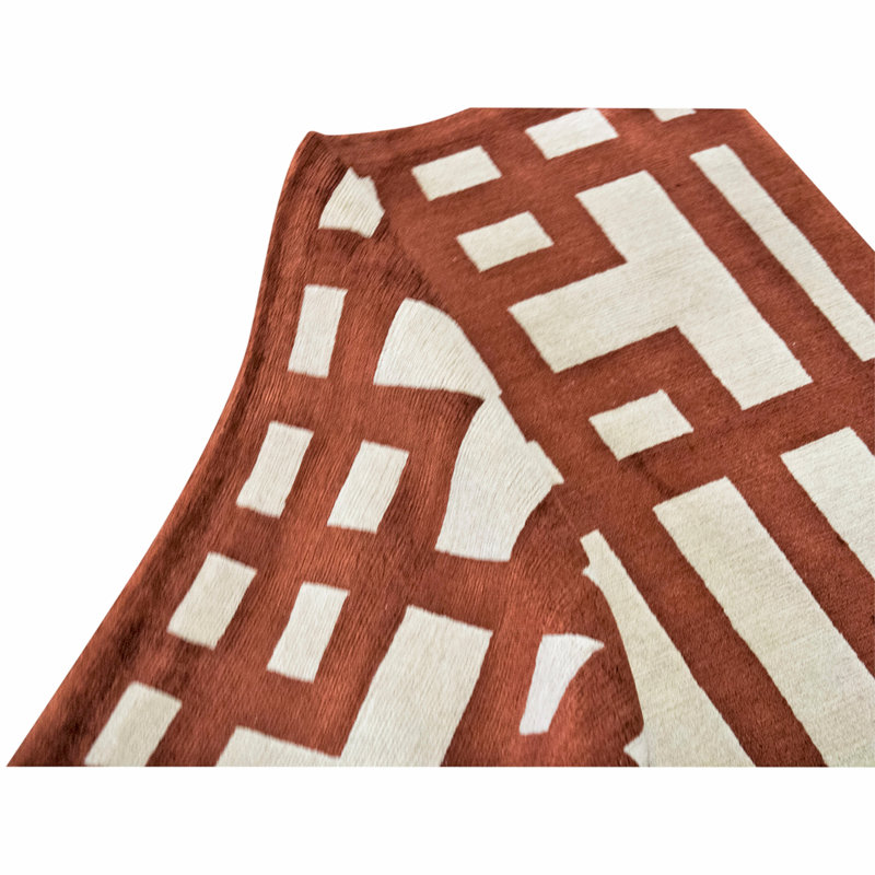 Hand Knotted Geometric Area Rug in Garnet