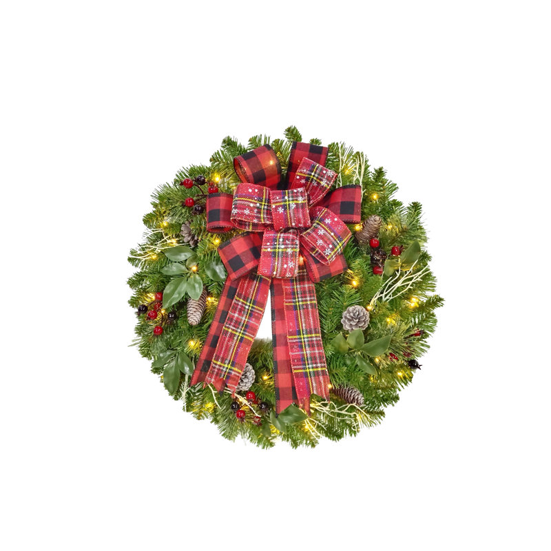 HIGHLAND PINE - 26" Christmas Wreath with 50 Warm White 8 Function LEDs