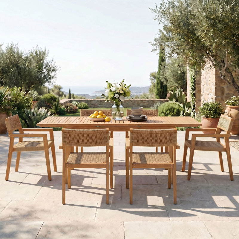Outdoor 6-person Solid Wood Extendable Table And Dinning Chair Set