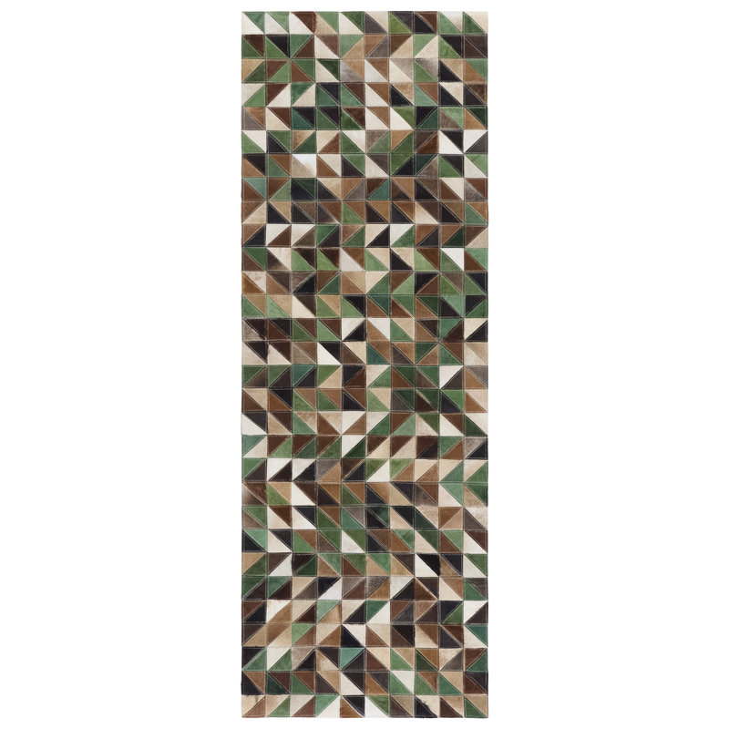 Weylan Hand Woven Leather Geometric Rug, Runner 2'3" x 7'